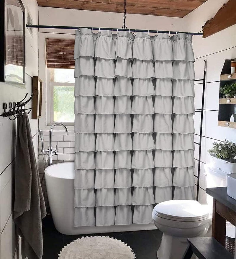 Volens Gray Shower Curtain, Ruffle Farmhouse Shower Curtain Fabric Bathroom Curtain Machine Washable, 72 x 72 inch Long - Image 3