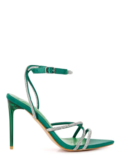 London Rag Rhinestone Embellished Stiletto Sandals in Green