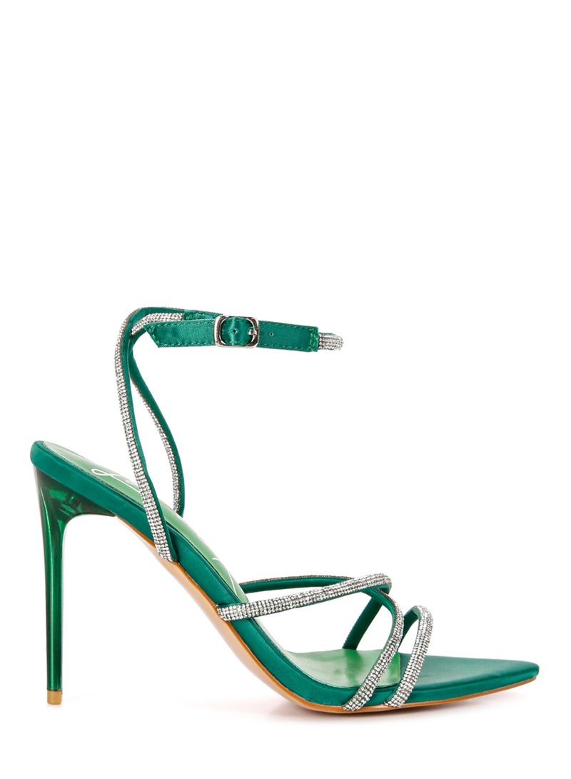 London Rag Rhinestone Embellished Stiletto Sandals in Green - Image 1