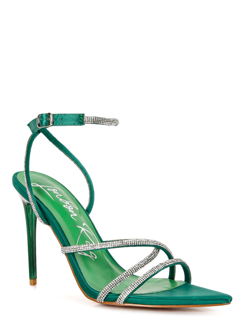 London Rag Rhinestone Embellished Stiletto Sandals in Green - Image 2