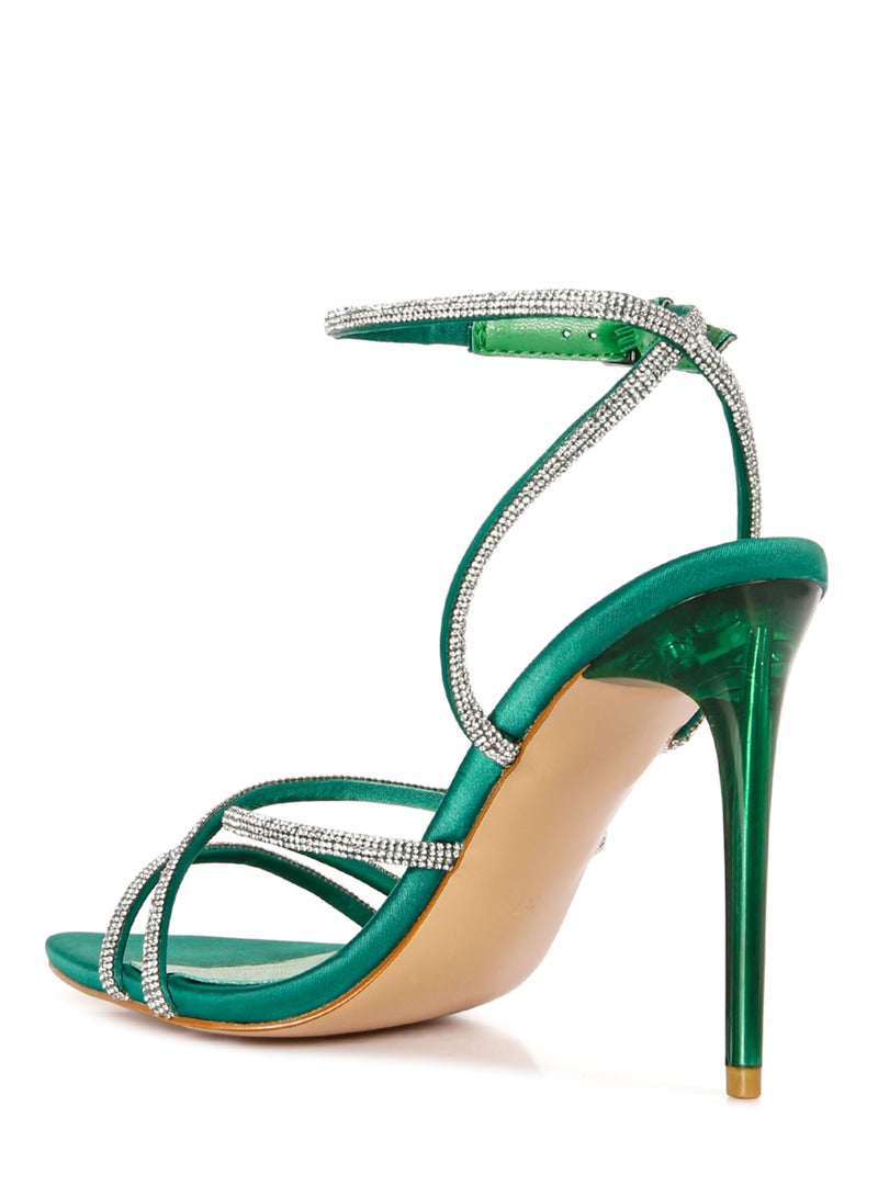 London Rag Rhinestone Embellished Stiletto Sandals in Green - Image 3
