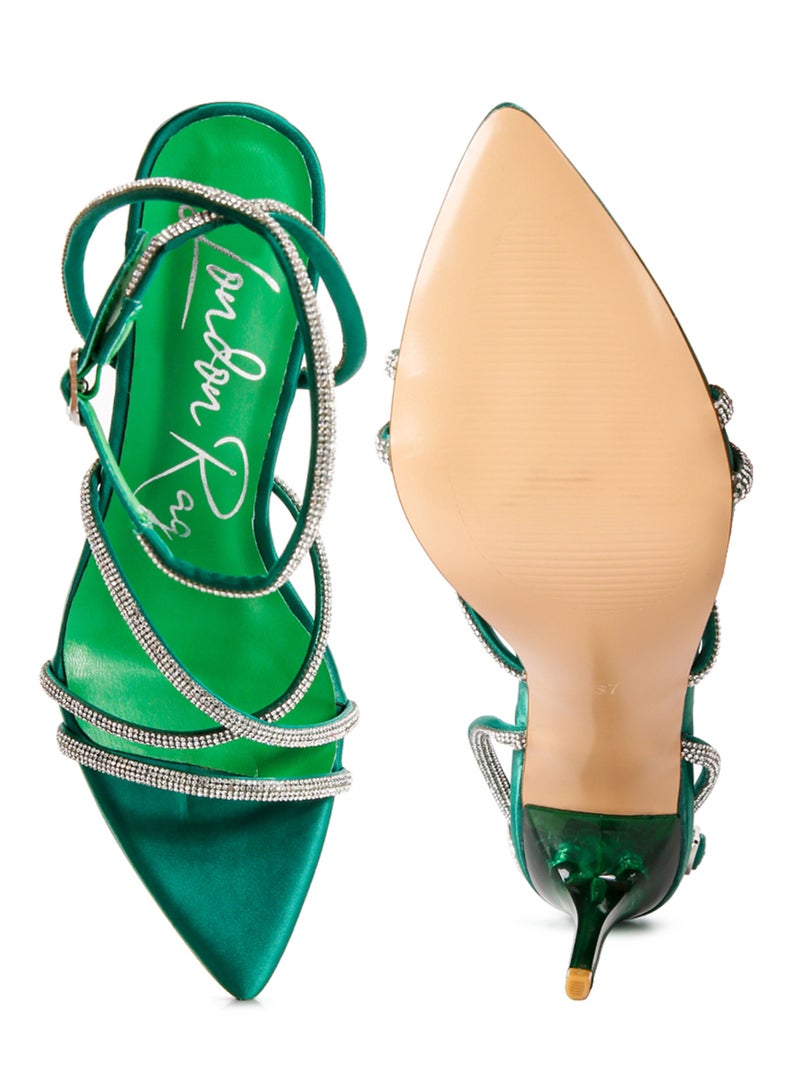 London Rag Rhinestone Embellished Stiletto Sandals in Green - Image 4