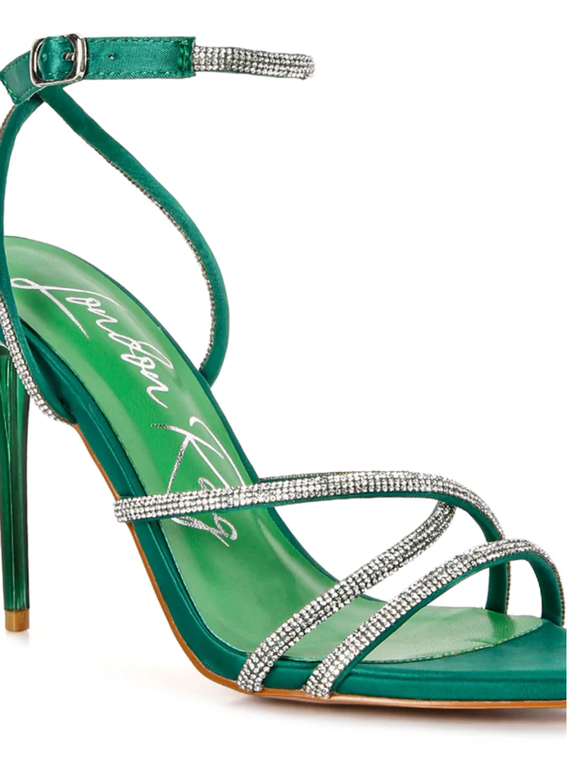London Rag Rhinestone Embellished Stiletto Sandals in Green