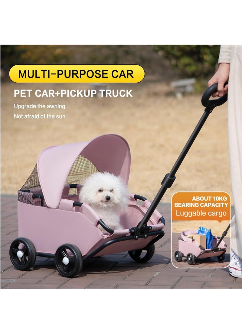 GUDOO Dog Stroller 4 Wheels Folding Dog Cart with Sunshine Cover Pet Stroller for Travelling Shopping Walking Playing for Small Dogs Cats - Image 5