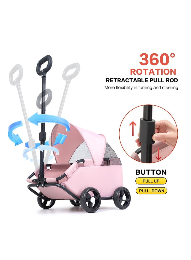 GUDOO Dog Stroller 4 Wheels Folding Dog Cart with Sunshine Cover Pet Stroller for Travelling Shopping Walking Playing for Small Dogs Cats - Image 4