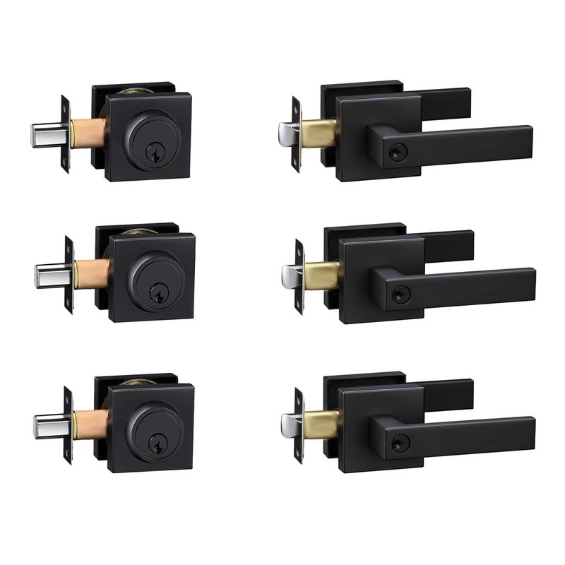 Cielsa Dawn Exterior Door Lock Set With Deadbolt, Front Door Handle Set With Deadbolt, Door Levers Single Cylinder Deadbolt Set, Keyed Alike Heavy Duty Keyed Entry Handles Locksets,(Matte Black,3Pack) - Image 1