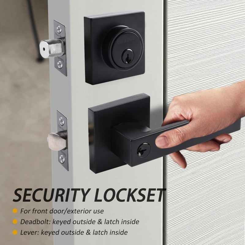 Cielsa Dawn Exterior Door Lock Set With Deadbolt, Front Door Handle Set With Deadbolt, Door Levers Single Cylinder Deadbolt Set, Keyed Alike Heavy Duty Keyed Entry Handles Locksets,(Matte Black,3Pack) - Image 3