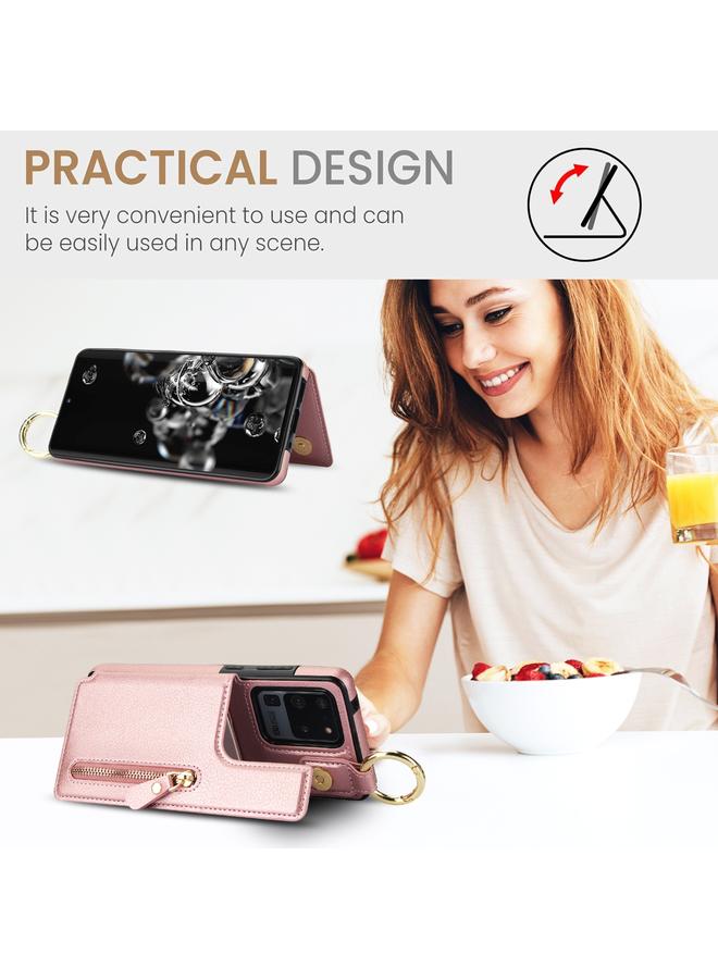 اس-توب جراب لهاتف Samsung Galaxy S20 Ultra بنسيج الليتشي وسحاب ومشبك مزدوج وحقيبة بطاقات - Image 4