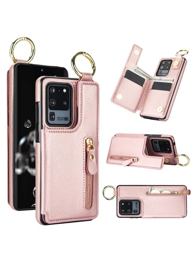 اس-توب جراب لهاتف Samsung Galaxy S20 Ultra بنسيج الليتشي وسحاب ومشبك مزدوج وحقيبة بطاقات - Image 1