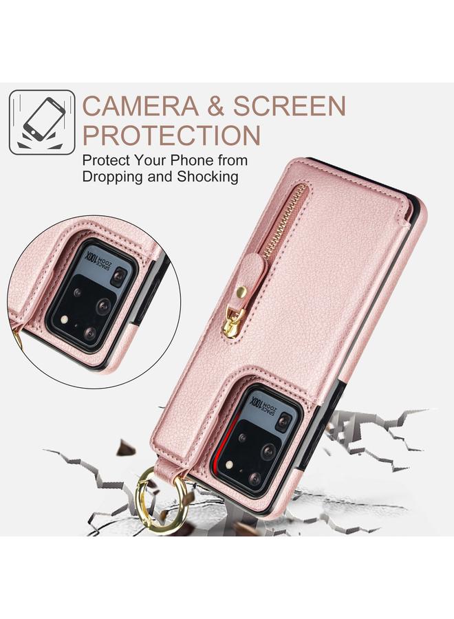 اس-توب جراب لهاتف Samsung Galaxy S20 Ultra بنسيج الليتشي وسحاب ومشبك مزدوج وحقيبة بطاقات - Image 3