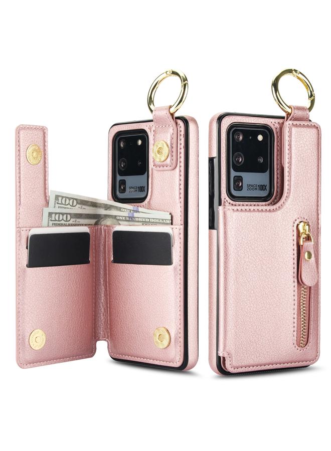 اس-توب جراب لهاتف Samsung Galaxy S20 Ultra بنسيج الليتشي وسحاب ومشبك مزدوج وحقيبة بطاقات - Image 2