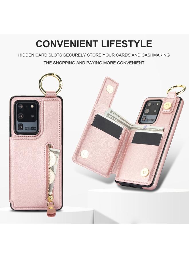 اس-توب جراب لهاتف Samsung Galaxy S20 Ultra بنسيج الليتشي وسحاب ومشبك مزدوج وحقيبة بطاقات - Image 5