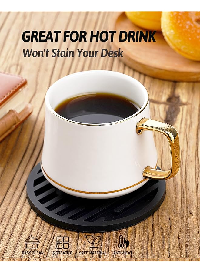 erorex 6 Pack Premium Silicone Drink Coasters With Holder Non Slip Absorbent Cup Coasters Set For Wooden Tables Coffee Table Decor Ideal For Coffee Serving Black - Image 2