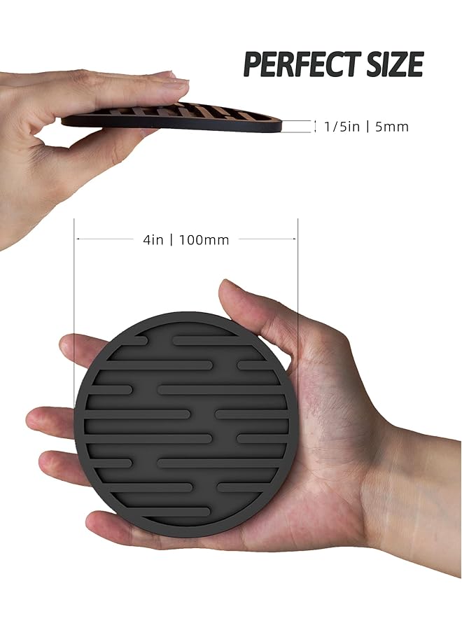 erorex 6 Pack Premium Silicone Drink Coasters With Holder Non Slip Absorbent Cup Coasters Set For Wooden Tables Coffee Table Decor Ideal For Coffee Serving Black - Image 3
