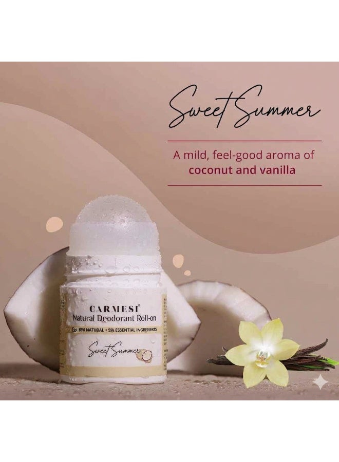 Carmesi Natural Deodorant Roll-on for Women | 95% Natural Ingredients |Sweet Summer | 50 ml (Pack of 2) - Image 2