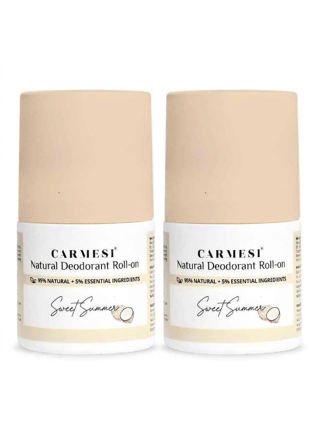 Carmesi Natural Deodorant Roll-on for Women | 95% Natural Ingredients |Sweet Summer | 50 ml (Pack of 2) - Image 1