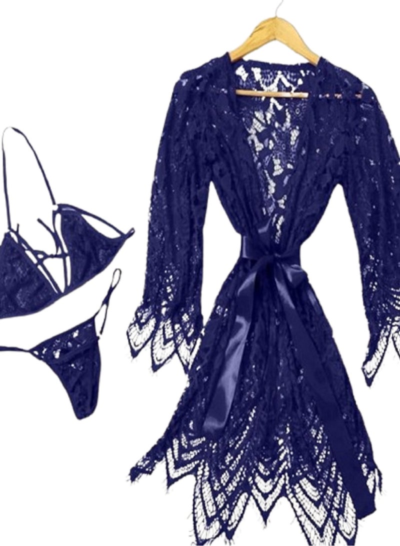 MANIKAN MANIKAN Women's Lingerie Set 3 with Soft Lace Robe 
