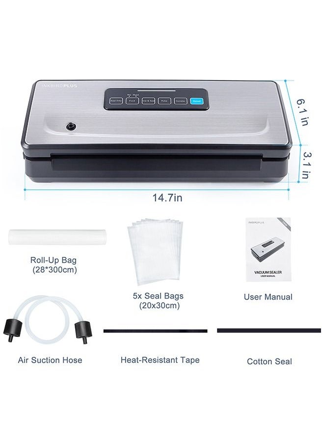 INKBIRD - INKBIRD Vacuum Sealer Machine INK-VS02, 85kPa Powerful Pump, Dry/Moist Modes, Built-in Cutter, 30cm Seal Length, Easy Cleanup, Stainless Steel Design, Automatic Sealing for Food Preservation - Image 1