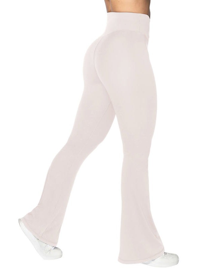 Sunzel Flare Leggings, Crossover Yoga Pants for Women with Tummy Control, High-Waisted and Wide Leg Beige, Beige, L - Image 3