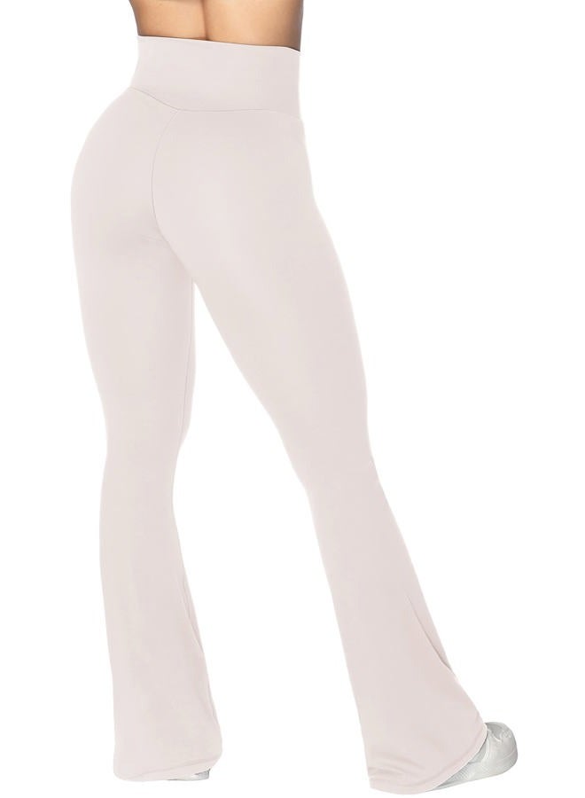 Sunzel Flare Leggings, Crossover Yoga Pants for Women with Tummy Control, High-Waisted and Wide Leg Beige, Beige, L - Image 2