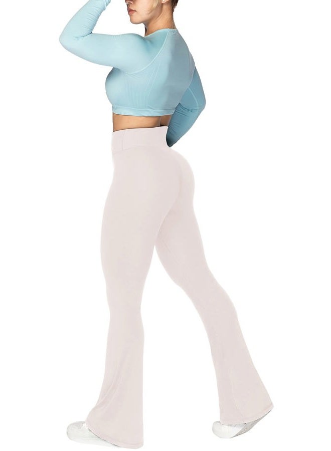 Sunzel Flare Leggings, Crossover Yoga Pants for Women with Tummy Control, High-Waisted and Wide Leg Beige, Beige, L - Image 5