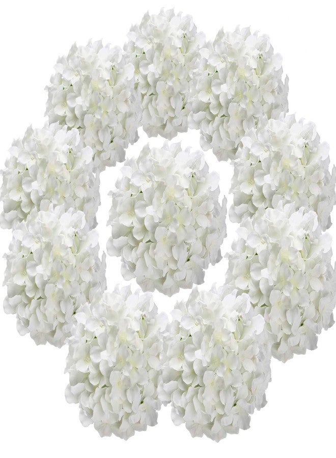 Flojery Silk Hydrangea Heads Artificial Flowers Heads with Stems for Home Wedding Decor,Pack of 10 (White) - Image 1