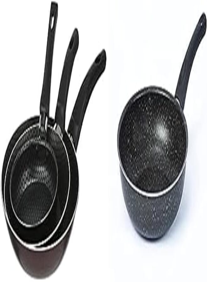 Trueval frying pan set 3 pcs 14-20-24 + Lazord granite deep frying pan 24cm, black