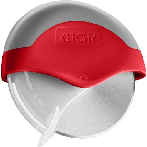 Kitchy Pizza Cutter Wheel with Protective Blade Cover, Ergonomic Pizza Slicer (Red) - Image 1