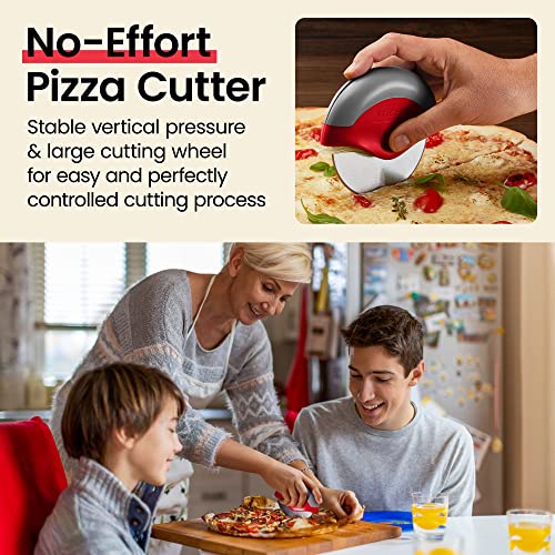 Kitchy Pizza Cutter Wheel with Protective Blade Cover, Ergonomic Pizza Slicer (Red) - Image 2