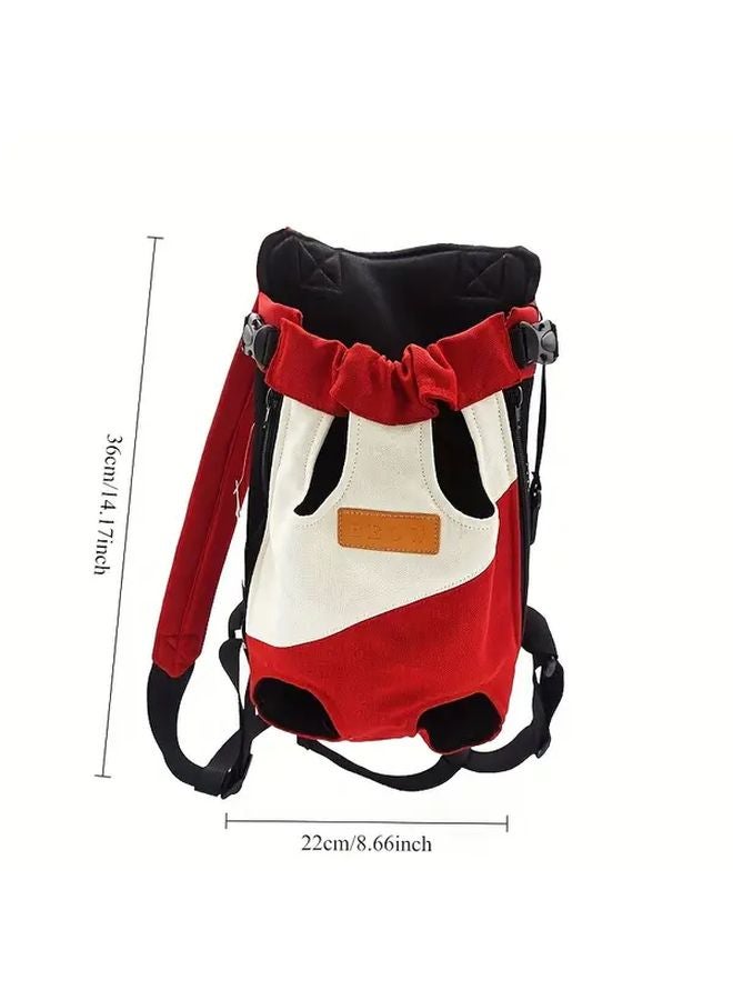 Red And White M Pet Carrier Backpack Adjustable Straps Breathable Mesh For Dogs Cats - Image 5