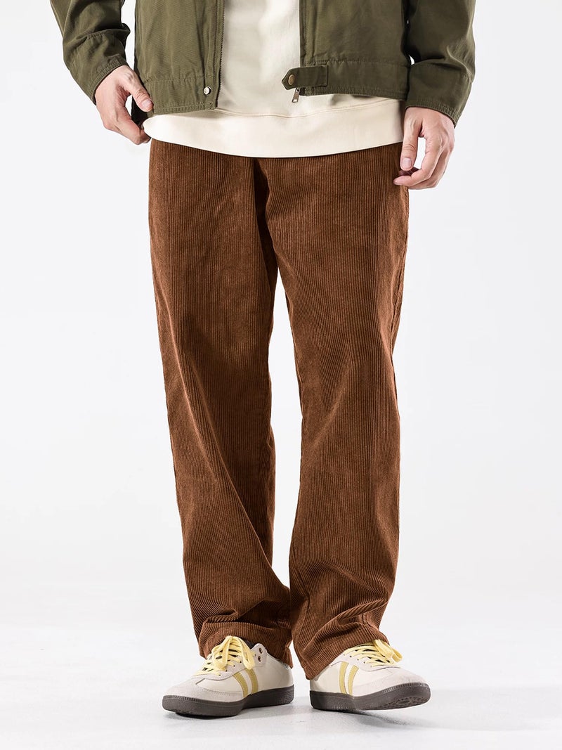 PLEPAN Men Loose Elastic Waist Corduroy Pants Casual Drawstring Outdoor Stretch Wide Leg Streetwear Sweatpant L Brown - Image 2