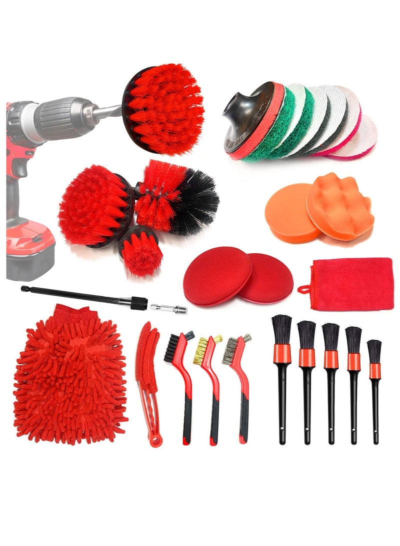 SYOSI Car Detailing Kit 26 Pcs Drill Brushes Cleaning Brush Set with Wheel Brush, Wash Mitt, Polishing Pad, Towels, Wire for Motorcycle Interior, Exterior,Leather, Air Vents - Image 1