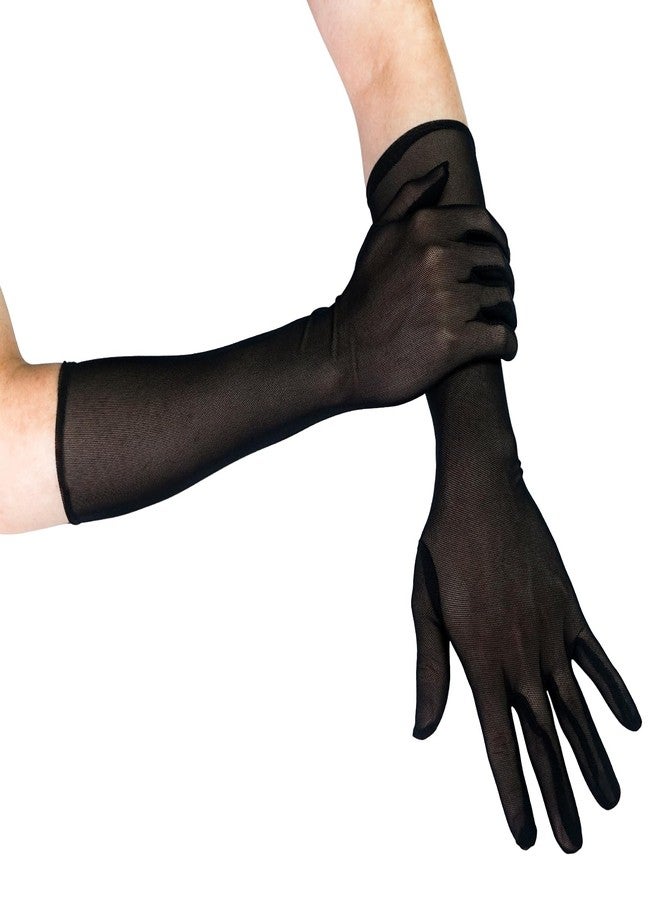 Luwint Elbow Length Black Mesh Gloves, Women Sheer Tulle Long Gloves for Opera, Costume, Dress, UV Protection (Elbow Length, Black) - Image 1