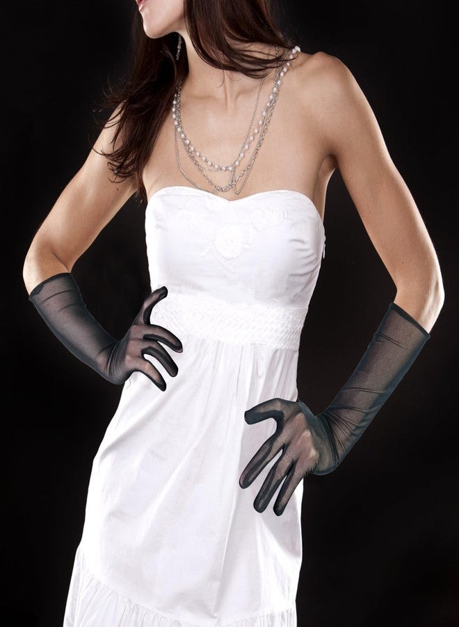 Luwint Elbow Length Black Mesh Gloves, Women Sheer Tulle Long Gloves for Opera, Costume, Dress, UV Protection (Elbow Length, Black) - Image 3
