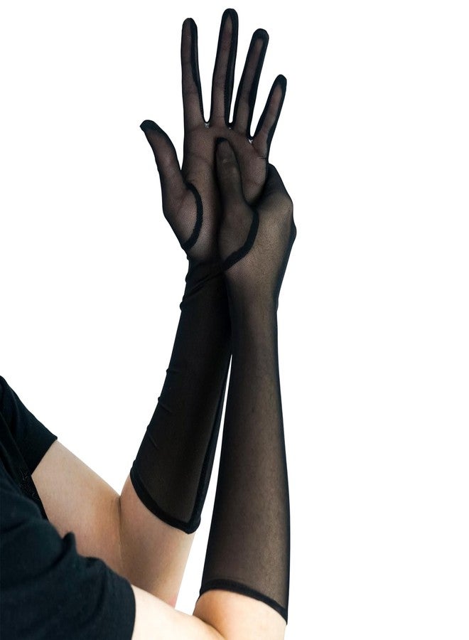 Luwint Elbow Length Black Mesh Gloves, Women Sheer Tulle Long Gloves for Opera, Costume, Dress, UV Protection (Elbow Length, Black) - Image 5