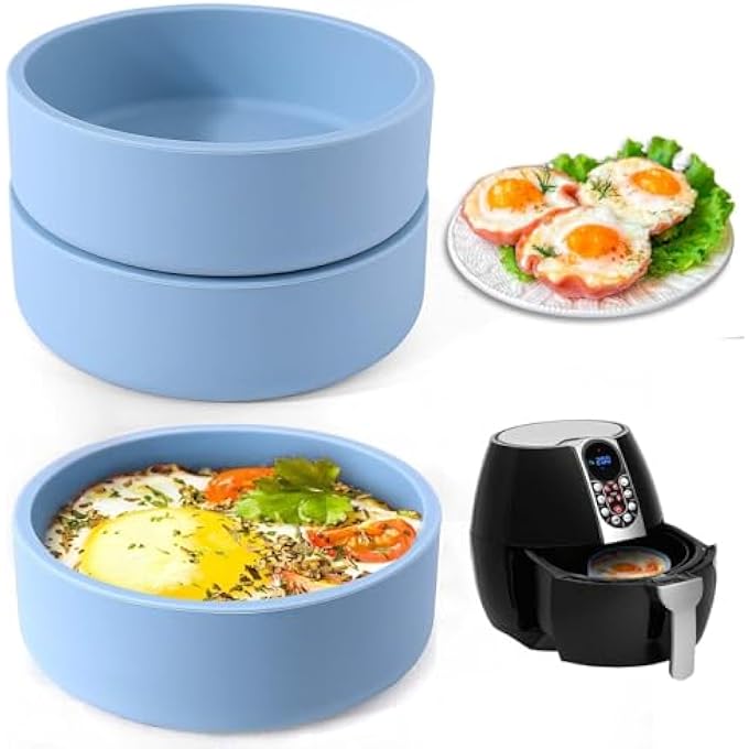 Bukela Silicone Air Fryer Egg Mold 3 Pcs Reusable Nonstick Egg Bites Pan With Lid Sous Vide Eggs Bite Maker Alternative To Microwave Eggs Cooker Dishwasher Safe Bpa Free Air Fryer Accessories Blue - Image 1