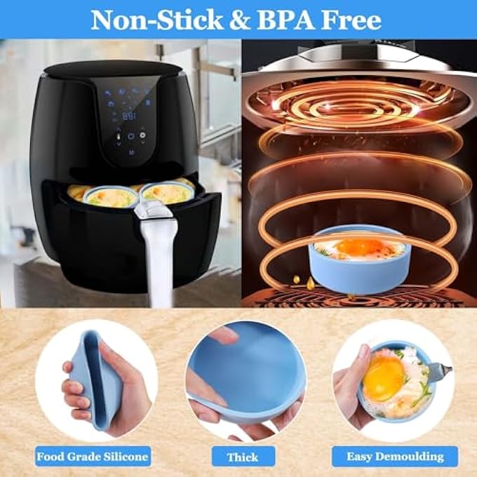 Bukela Silicone Air Fryer Egg Mold 3 Pcs Reusable Nonstick Egg Bites Pan With Lid Sous Vide Eggs Bite Maker Alternative To Microwave Eggs Cooker Dishwasher Safe Bpa Free Air Fryer Accessories Blue - Image 5