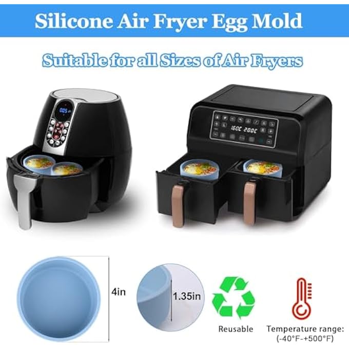 Bukela Silicone Air Fryer Egg Mold 3 Pcs Reusable Nonstick Egg Bites Pan With Lid Sous Vide Eggs Bite Maker Alternative To Microwave Eggs Cooker Dishwasher Safe Bpa Free Air Fryer Accessories Blue - Image 4