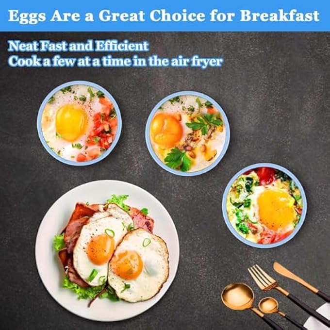 Bukela Silicone Air Fryer Egg Mold 3 Pcs Reusable Nonstick Egg Bites Pan With Lid Sous Vide Eggs Bite Maker Alternative To Microwave Eggs Cooker Dishwasher Safe Bpa Free Air Fryer Accessories Blue - Image 3