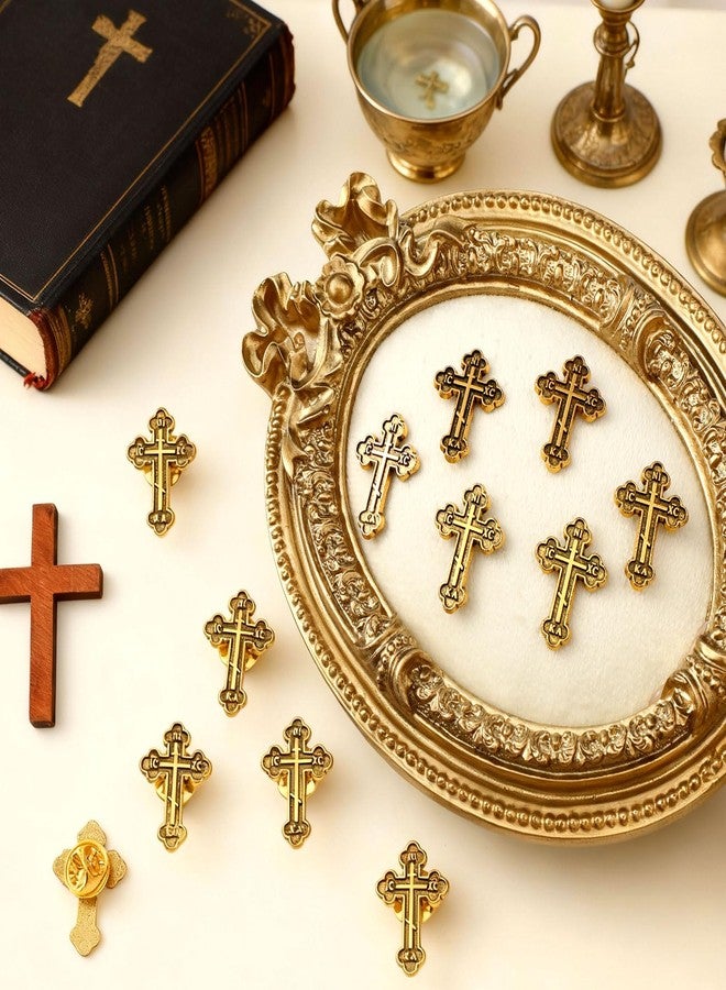 Kenning 50 Pcs Orthodox Cross Pin Easter Retro Small Cross Lapel Pins Bulk Religious Christian Faith Expression Lapel Brooch Greek Baptism Easter Jesus Jewelry Gifts for Men Women(Gold) - Image 2