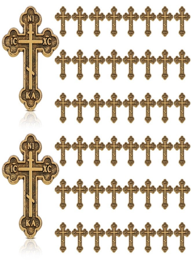 Kenning 50 Pcs Orthodox Cross Pin Easter Retro Small Cross Lapel Pins Bulk Religious Christian Faith Expression Lapel Brooch Greek Baptism Easter Jesus Jewelry Gifts for Men Women(Gold) - Image 1