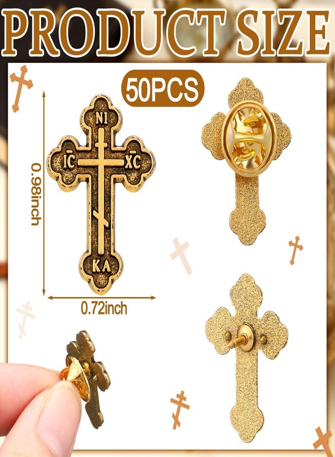 Kenning 50 Pcs Orthodox Cross Pin Easter Retro Small Cross Lapel Pins Bulk Religious Christian Faith Expression Lapel Brooch Greek Baptism Easter Jesus Jewelry Gifts for Men Women(Gold) - Image 3