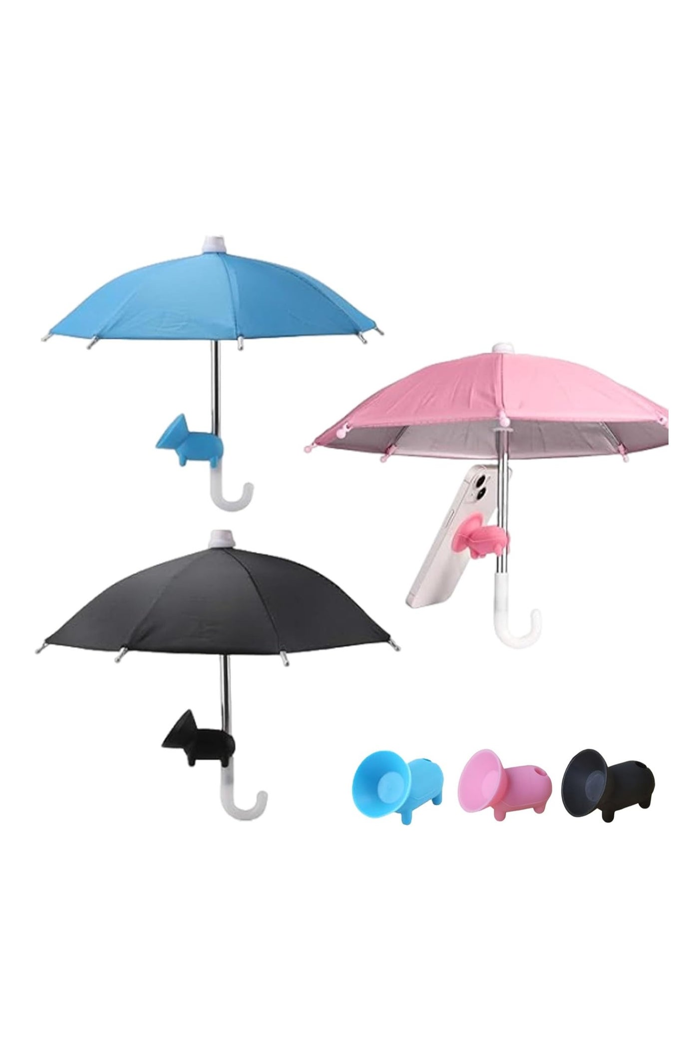 GUDOO 3PCS Cell Phone Umbrella, Black and Blue and Pink Phone Umbrella with Suction Cup,Outdoor Multifunctional Cute Shade,Universal Adjustable Sun Shade Cover