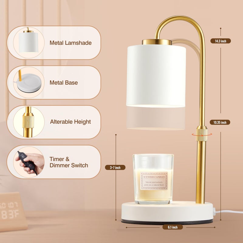 CASTLELIFE Candle Warmer Lamp with Timer & Dimmer, Height Adjustable Electric Wax Melt Warmer for Jar Candles, Gifts for Mom Home Decor, White Gold - Image 2