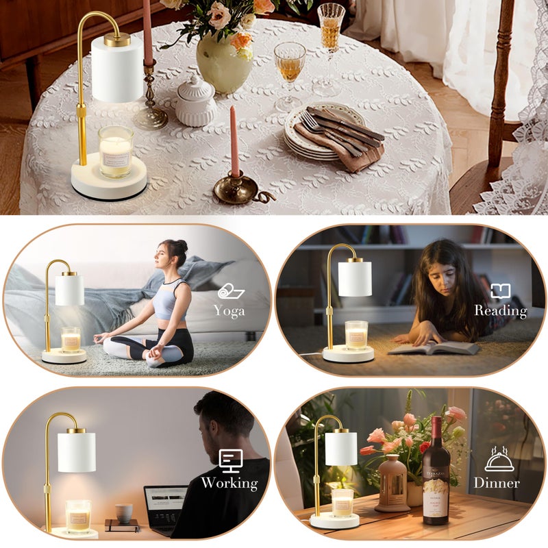 CASTLELIFE Candle Warmer Lamp with Timer & Dimmer, Height Adjustable Electric Wax Melt Warmer for Jar Candles, Gifts for Mom Home Decor, White Gold - Image 5