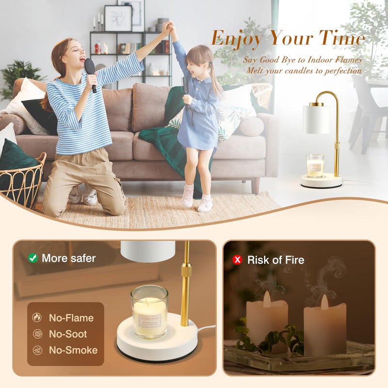CASTLELIFE Candle Warmer Lamp with Timer & Dimmer, Height Adjustable Electric Wax Melt Warmer for Jar Candles, Gifts for Mom Home Decor, White Gold - Image 4