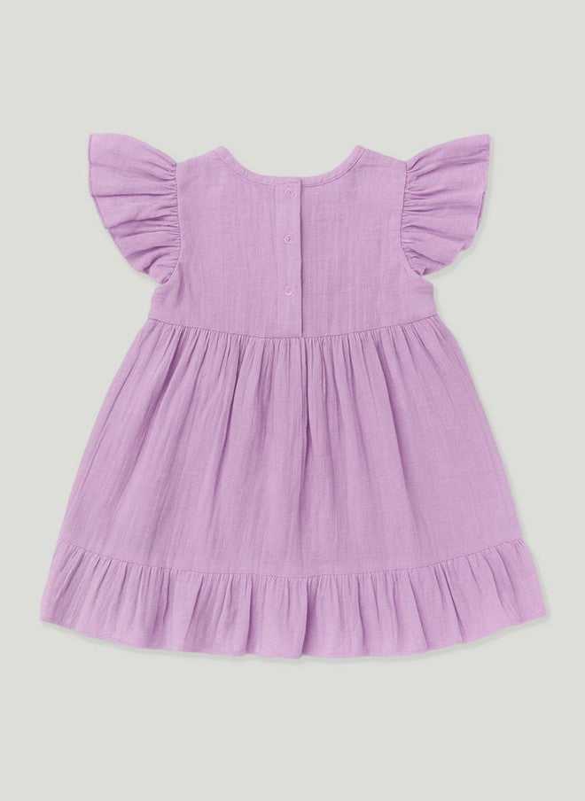 Kidbea Baby Girls Lavender Linen Flutter Sleeve Party Dress - Image 3