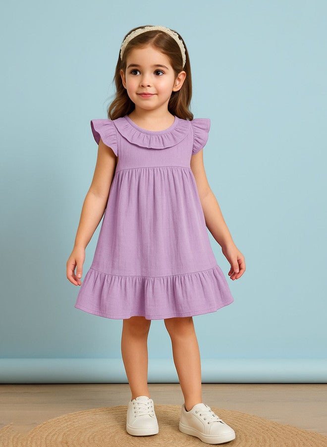 Kidbea Baby Girls Lavender Linen Flutter Sleeve Party Dress - Image 1