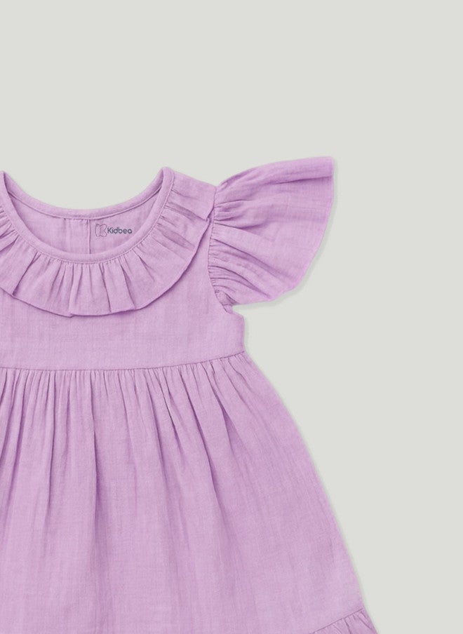 Kidbea Baby Girls Lavender Linen Flutter Sleeve Party Dress - Image 4