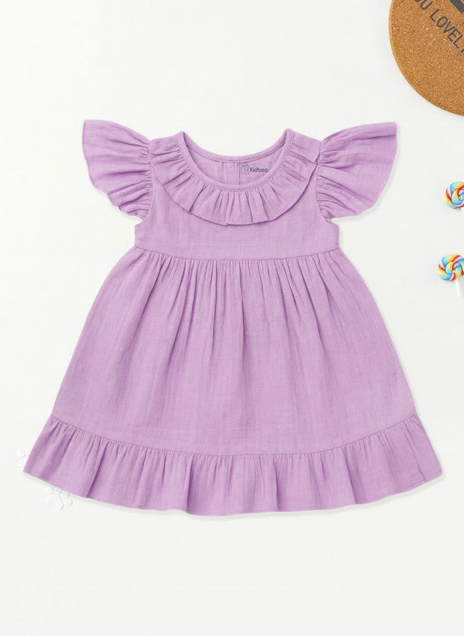 Kidbea Baby Girls Lavender Linen Flutter Sleeve Party Dress - Image 2